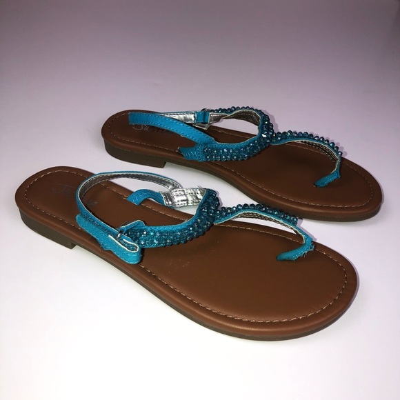 NEW Justice Jeweled Turquoise Blue Sandals - Picture 8 of 12